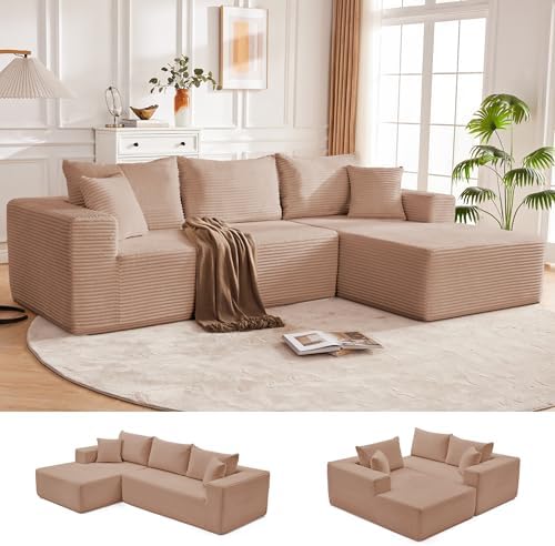 Mangodan 110” Boneless Couch, Cloud Sectional Sofa for Living Room, Camel