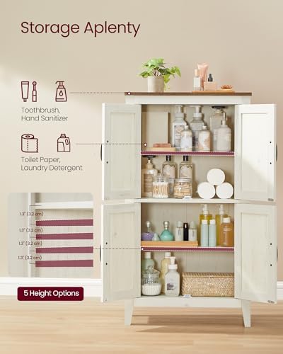 VASAGLE Farmhouse Storage Cabinet with 4 Barn Doors, Adjustable Shelves