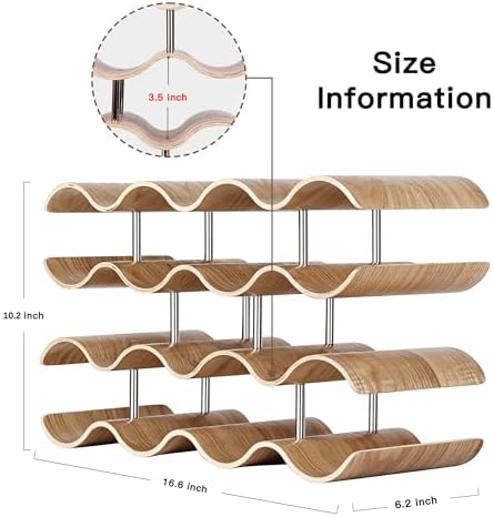 Countertop Wine Rack - 14 Bottle Freestanding Wine Bottle Holder Stand - 4 Tier Wooden Wine Storage Rack - Wavy Wine Organizer for Cabinet Pantry Home Kitchen Bar