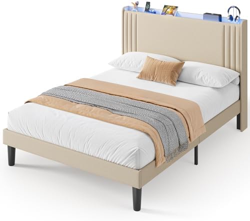 Gizoon Queen Bed Frame with Charging Station and LED Lights
