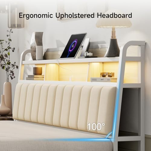 King Headboard Only with Storage, Charging Station, Off White