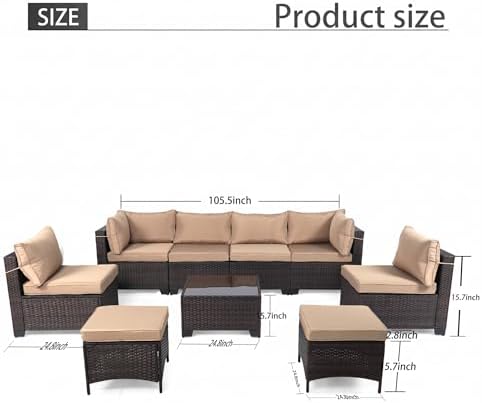 LEVELEVE 9 Pieces Outdoor Patio Furniture Sets,Rattan Conversation Sectional Set,Manual Weaving Wicker Patio Sofa,w/Table&Ottoman
