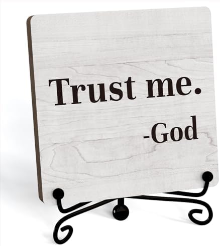 Inspirational Office Desk Decor, Trust Me God Sign, Desk Decorations For Office Home Living Room Classroom, Shelf Decor, Inspirational Christian Gifts, Wooden Plaque With Stand (B02)