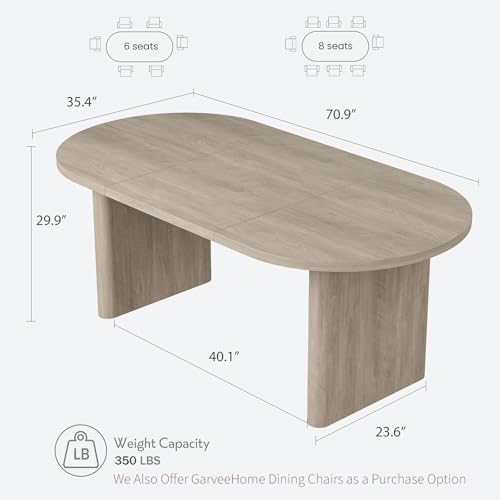 GarveeHome 70.87" Long Oval Dining Table with Wooden Base for 6-8 People
