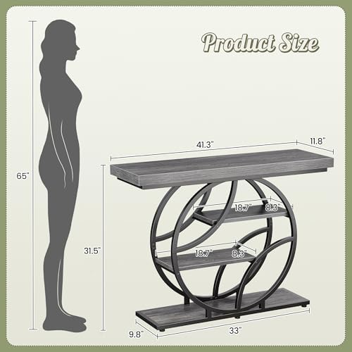 Huuger 41.3 Inch Entryway Table, Console Table with Shelves, Sofa Table