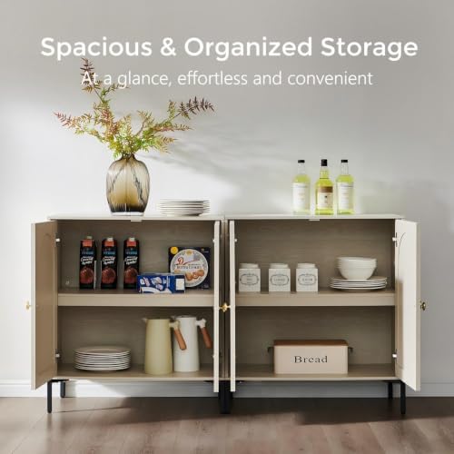 IFGET 123.5" W Modern Arched Sideboard Buffet Cabinet with Storage, Cream