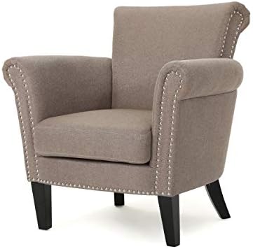 Christopher Knight Home Brice Vintage Scroll Arm Studded Fabric Club Chair, Light Coffee / Dark Brown, 31D x 29.5W x 31.5H in