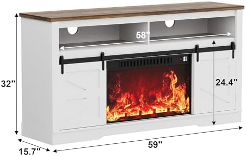 JUMMICO Fireplace TV Stand for 65 Inch TV with 26'' Fireplace(Bright White)