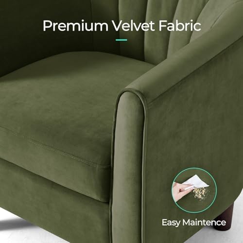 LINSY Accent Chair with Ottoman, Modern Barrel Chair Small Armchair Reading Chair with Footrest, Comfy Round Arms Chair for Living Room Bedroom Reading Room, Velvet, Dark Green