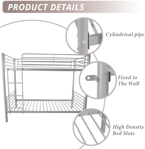 Karl home Metal Bunk Bed Twin Over Twin with Built-in Ladder, Black