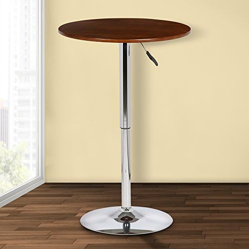 Armen Living Bentley Modern Adjustable Height Swivel Pub Table with Walnut Wood Top and Chrome Metal Base
