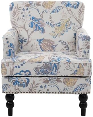 Christopher Knight Home Eve Modern Upholstered Club Chair, Wooden Living Room Accent Chair, Bedroom Comfy Reading Chair, Multifunctional Armchair, Beige+Blue