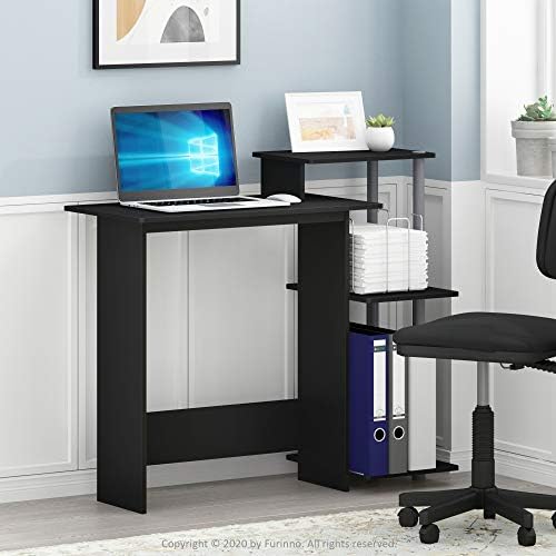 Furinno EFFICIENT Desk, 28.6" Wide Gaming Desk with 3 Open Side Shelves, Laptop Notebook Computer Desk, Office Desk for Home Office, Study Room, Dorm, Bedroom, Black