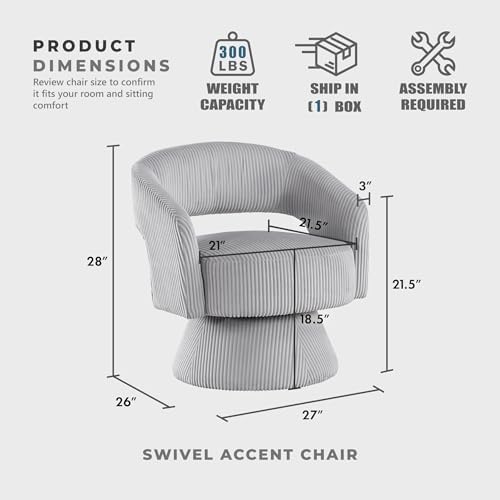 Lexicon Modern Comfy Corduroy 360 Degree Swivel Accent Chair, Gray