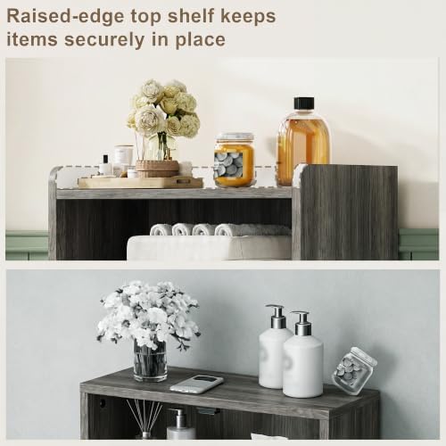 ChooChoo Small Bathroom Storage Cabinet with 2 Door and Shelves | Narrow Toilet Paper Cabinet, Bathroom Floor Cabinet and Organizers for Small Spaces, 7.8"D * 15.7"W * 30.7"H, Grey