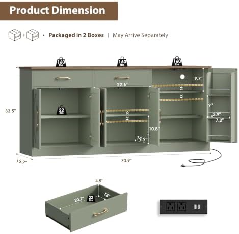 HOSTACK 71" W Kitchen Buffet Cabinet with Storage, Large Coffee Bar Cabinet