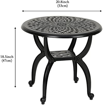 YKSY&YKSY Jardin DE Centennial Cast Aluminum Side/End Table, Anti-Rust Coffee Bistro Table for Outdoor, Patio, Indoor, Garden, Porch, Balcony (Round Black) 1