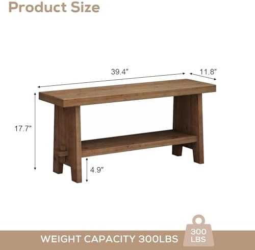 HOKYHOKY Wood Entryway Bench - 39.4" Farmhouse Long Storage Bench, Indoor