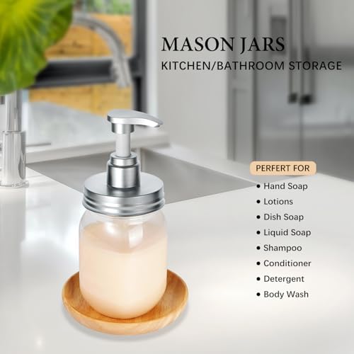 Amolliar Plastic Mason Jar Soap Dispenser with Pump Lid 16OZ - Silver