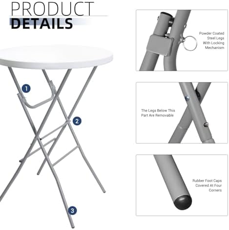 Byliable 32in Cocktail Folding Table, Round High Top Bar Table, White