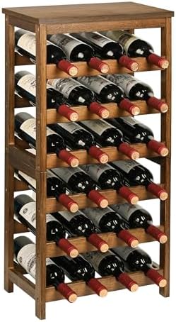 VASMIA Wine Rack Freestanding Floor, 6-Tier Display Wine Storage Shelves with Table Top, 24-Botttle Bamboo Wine Rack Shelf for Kitchen Bar Dining Room Living Room, Walnut
