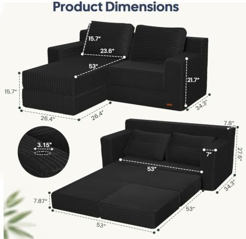 COMAX Futon Sofa Bed, Convertible Sofa Bed, Folding Boneless Couches