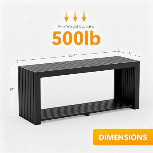 Bamboo Bench with Shelf, 35'' Entryway Bench Seat, Black