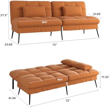 COMHOMA Futon Sofa Bed, 72″ Convertible Sleeper Sofa, Upholstered Loveseat
