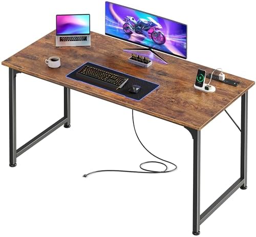 PRAISUN 47 X 20 Inch Computer Desk, Power Outlets, USB-C, Rustic Brown
