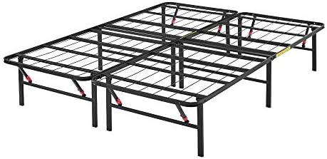 Amazon Basics Bed Frame with Storage, Foldable Metal Platform, Sturdy Steel, No Box Spring Needed, 14 inches High, Tool-Free Easy Assembly, Noise-Free, King Size, Black