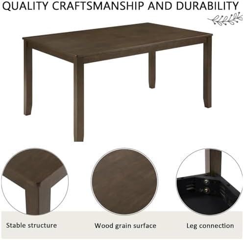 6 Piece Dining Table Set, Farmhouse Wooden Dining Set, Dark Walnut