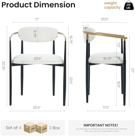 COLAMY Mid Century Modern Dining Chairs Set of 4, Upholstered Kitchen Room Chairs with 3" High-Resilience Cushion, Sturdy Metal Legs and Ergonomic Curved Backrest for Home Office, Beige