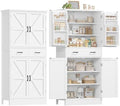 TEENFON Farmhouse Pantry Cabinet, 66.9″H Tall Kitchen Storage Cabinet with Barn Doors, Adjustable Shelves & Drawer, Freestanding Cupboard for Kitchen, Dining Room, Living Room, Bathroom, White