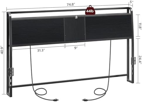 MAHANCRIS Headboard King Size with 2 Power Strips and Flip Door Storage