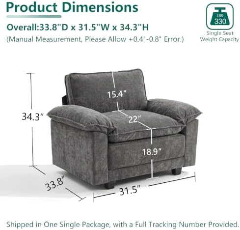 Modern Cloud Single Sofa, Comfy Chenille Couch for Living Room, Dark Gray