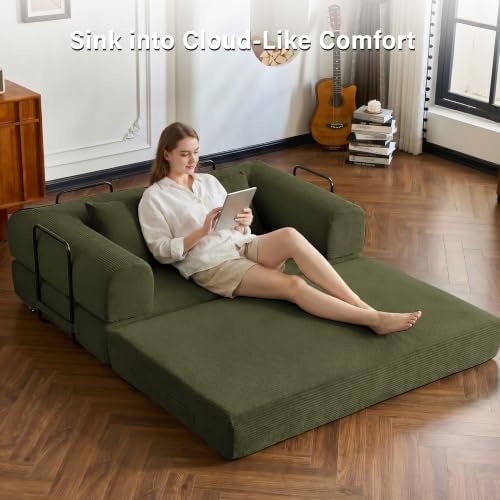 59" Convertible Sofa Bed, Boneless Sleeper Futon Couch for Small Spaces