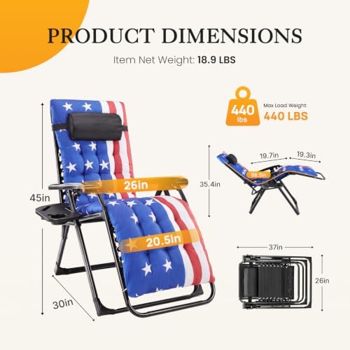 NEWBULIG Zero Gravity Chair, Folding Patio Recliner with Cup Holder Trays