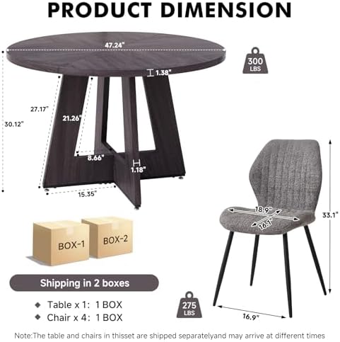 Round Dining Table Set for 4, Kitchen Table and Chairs