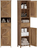 Homhedy 67" H Tall Bathroom Storage Cabinet with Barn Doors and Drawer | Narrow Storage Unit with Adjustable Shelves, Floor Cabinet for Bathroom, Living Room, Entryway,Kitchen,Rustic Walnut, 15.7" W