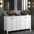 48" Bathroom Vanity with Sink, White Modern Freestanding Bathroom Vanity Cabinet with Marble Texture Top and 4 Drawers, Two Boat Gold Glass Vessel Sinks