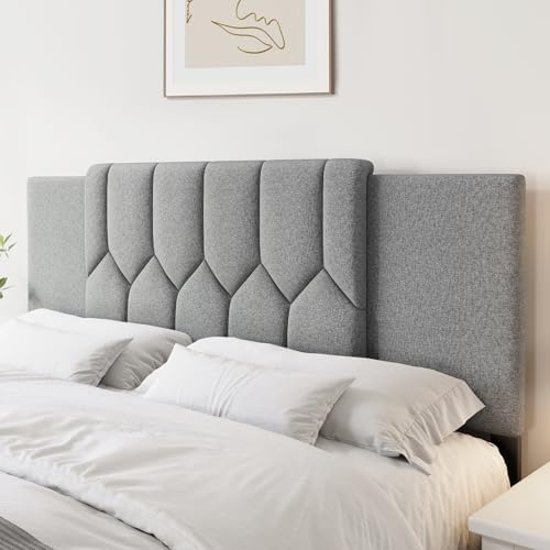 Upholstered Tufted Headboard, 3 in 1 Headboard for Full/Queen/King Size Bed, Height & Width Adjustable Head Boards, Attach Frame, Study & Comfortable, Ideal for Bedroom, Dorm, Guest Room, Grey
