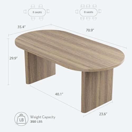 GarveeHome 70.87" Long Oval Dining Table with Wooden Base for 6-8 People