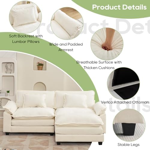 Oprisen 86" Modular Sectional Sofa, Comfy Deep Cloud Couch with Ottoman