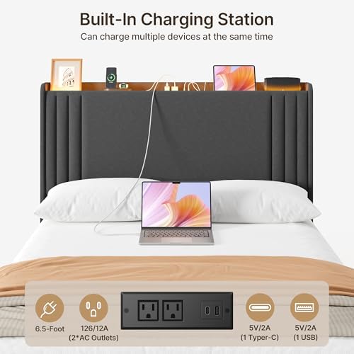 Gizoon Full Bed Frame with Charging Station and LED Lights