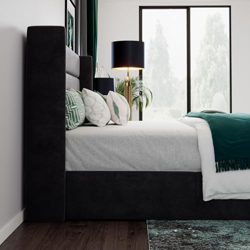 SHA CERLIN King Size Lift Up Hydraulic Storage Bed Frame Black