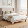 Twin Corduroy Upholstered Platform Bed with Headboard Wingback, Beige