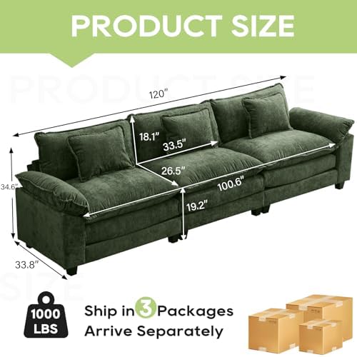 Oprisen 120" Modular Sectional Sofa, Comfy 3 Seater Deep Cloud Couch