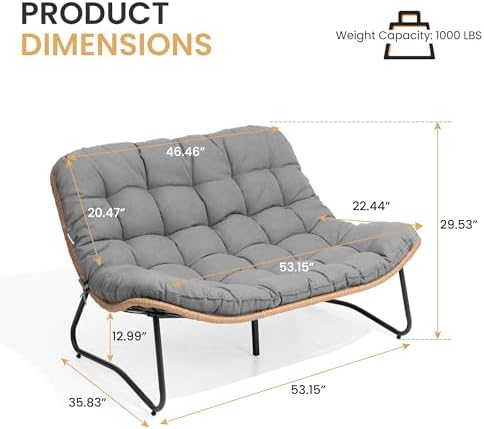 Crestlive Products Outdoor Loveseat, Outdoor Sofa Set (3PCS Dark Gray)