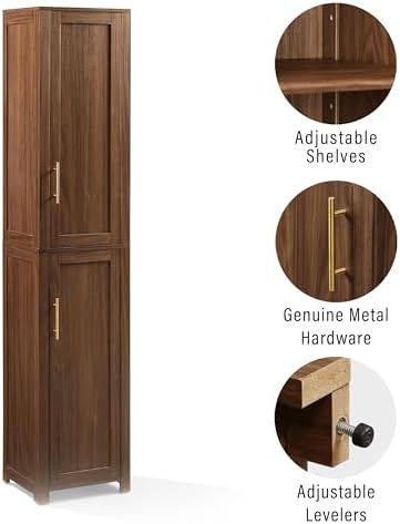 Crosley Furniture Savannah Linen Storage Cabinet, Laundry Room, Bathroom Organizer with Shelves, Walnut