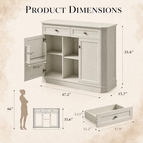 White Coffee Bar with 2 Drawers & 2 Doors, LED Wine Bar Cabinet with Wine Glasses, Coffee Station with Built-in Outlets, Buffet Cabinet Sideboard with Extra Storage for Living Room Kitchen Entryway